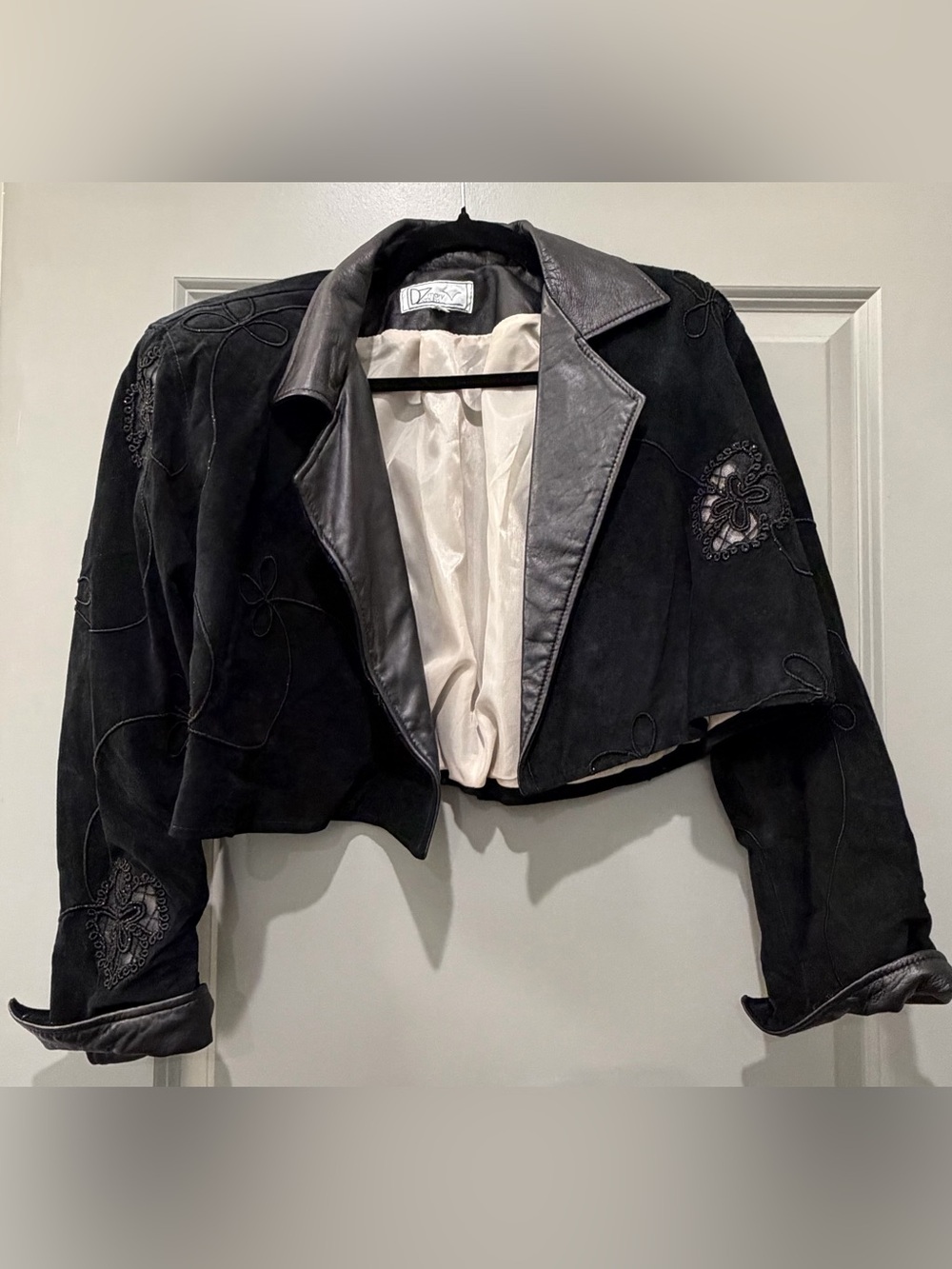 Vintage D Mary Zenutis Cropped Embroidered Leather Jacket